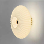Nordic Ribbed Glass Round Disc Wall Light with Iron Frame for Living Room