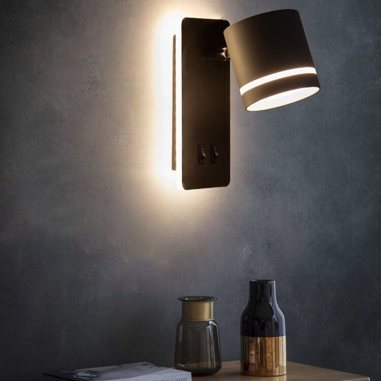 Nordic Rotatable LED Reading Wall Light with Backlit Wall Plate for Bedroom