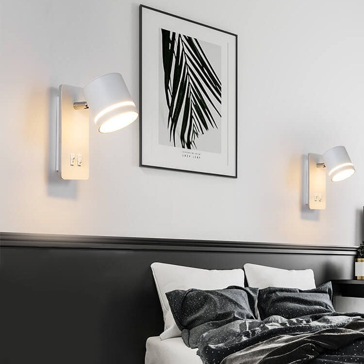 Nordic Rotatable LED Reading Wall Light with Backlit Wall Plate for Bedroom