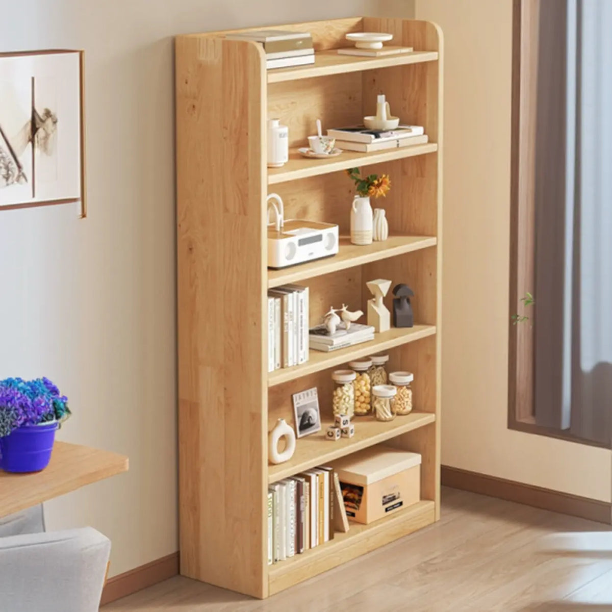 Solid Wood Bookcase Unpainted Wooden Bookshelf Freestanding Open Storage Shelving Unit Scandinavian Shelf for Living Room | Study and Kids Room