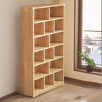 Solid Wood Bookcase Unpainted Wooden Bookshelf Freestanding Open Storage Shelving Unit Scandinavian Shelf for Living Room | Study and Kids Room