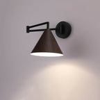 Nordic Swing Arm Wall Light with Wood Grain Cone Shade for Bedroom