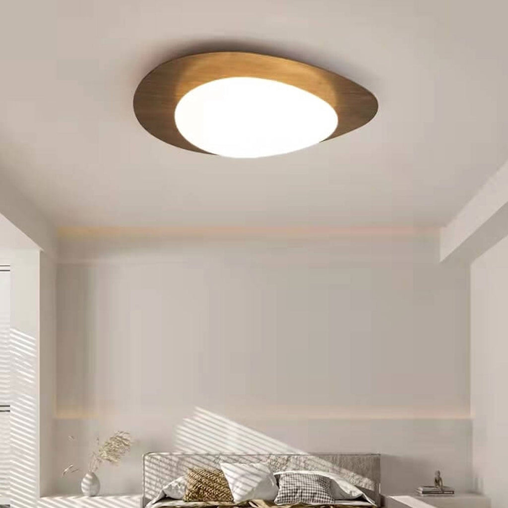 Nordic Wood Grain Pebble LED Flush Mount Ceiling Light with Opal Diffuser