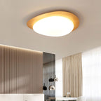 Nordic Wood Grain Pebble LED Flush Mount Ceiling Light with Opal Diffuser