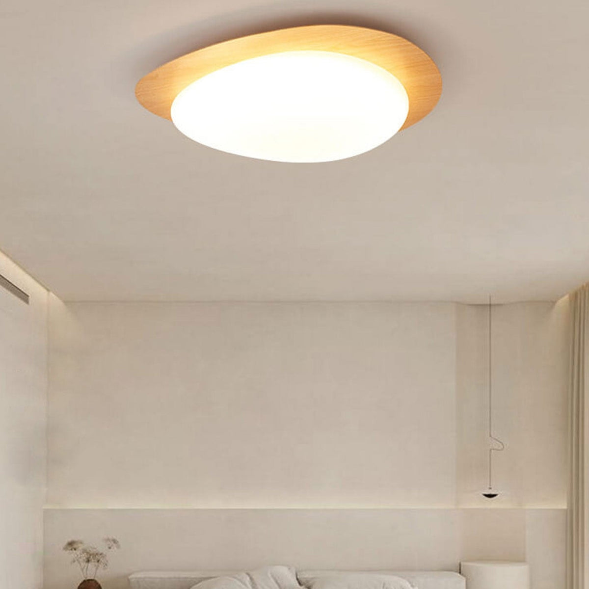 Nordic Wood Grain Pebble LED Flush Mount Ceiling Light with Opal Diffuser