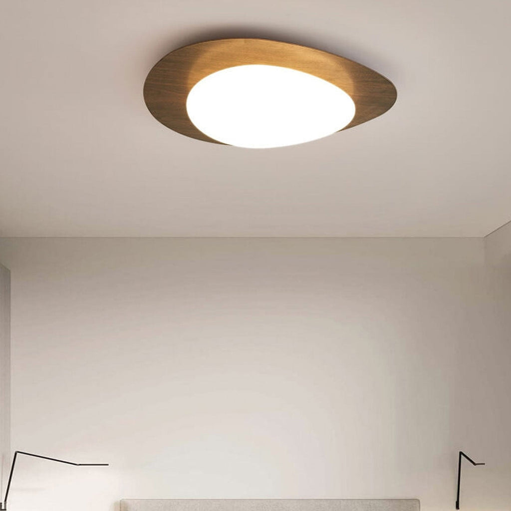 Nordic Wood Grain Pebble LED Flush Mount Ceiling Light with Opal Diffuser