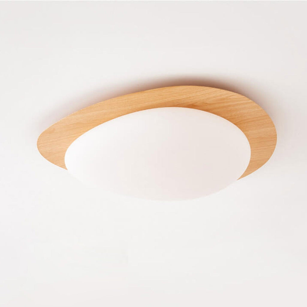 Nordic Wood Grain Pebble LED Flush Mount Ceiling Light with Opal Diffuser