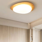 Nordic Wood Grain Pebble LED Flush Mount Ceiling Light with Opal Diffuser