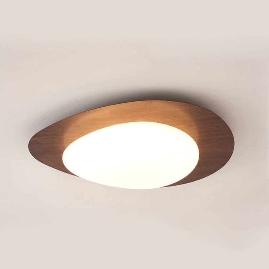 Nordic Wood Grain Pebble LED Flush Mount Ceiling Light with Opal Diffuser
