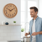 Wooden Wall Clock Silent Non-Ticking Round Wall Clock Natural Wood Look Minimalist Battery Operated Clock for Living Room, Bedroom and Office