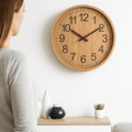 Wooden Wall Clock Silent Non-Ticking Round Wall Clock Natural Wood Look Minimalist Battery Operated Clock for Living Room, Bedroom and Office