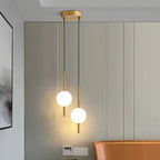 Opal Globe Pendant Light with Slim Metal Rod | Minimalist Bedside Pendant Lamp