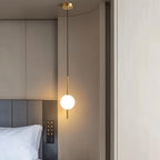 Opal Globe Pendant Light with Slim Metal Rod | Minimalist Bedside Pendant Lamp