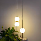Opal Globe Pendant Light with Slim Metal Rod | Minimalist Bedside Pendant Lamp