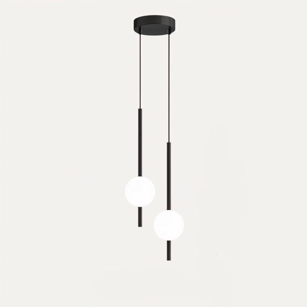 Opal Globe Pendant Light with Slim Metal Rod | Minimalist Bedside Pendant Lamp