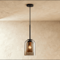 Modern Ironwork And Glass Pendant Light With Dome Shade