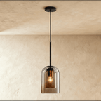 Modern Ironwork And Glass Pendant Light With Dome Shade