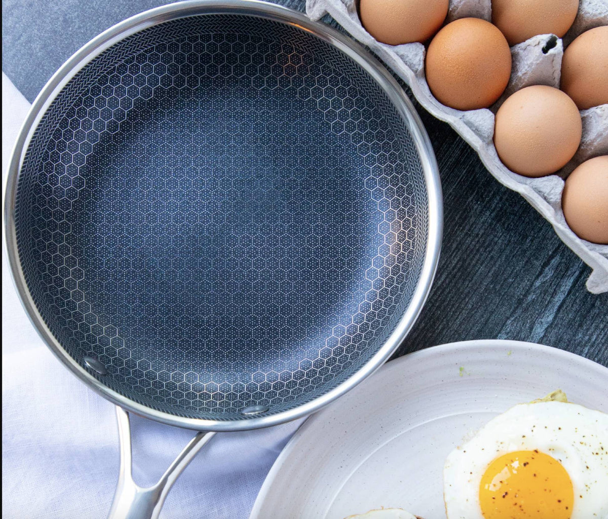 Stainless Steel Frying Pan with Honeycomb Non Stick Surface Scratch Resistant Rivet Free Skillet for Induction | Gas | Ceramic and Electric Hobs