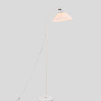 Pleated Fabric Shade Floor Lamp with Curved Metal Arm for Living Room