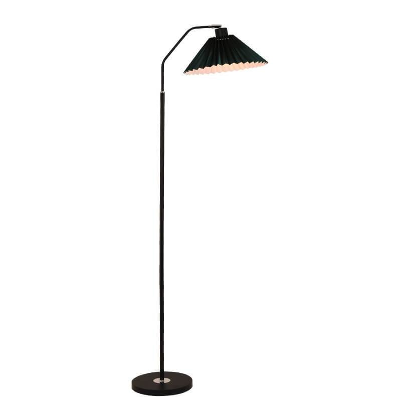 Pleated Fabric Shade Floor Lamp with Curved Metal Arm for Living Room