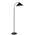 Pleated Fabric Shade Floor Lamp with Curved Metal Arm for Living Room