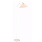 Pleated Fabric Shade Floor Lamp with Curved Metal Arm for Living Room