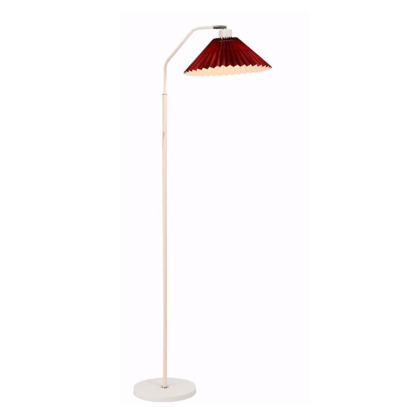 Pleated Fabric Shade Floor Lamp with Curved Metal Arm for Living Room