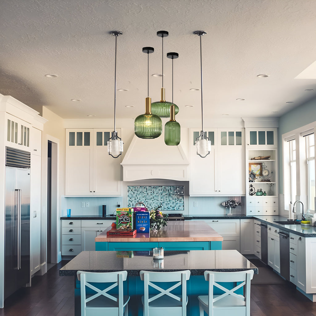 Retro Coloured Glass Pendant Light With Iron Fitting