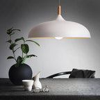 Aluminium Dome Pendant Lights With Wooden Stem