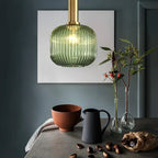 Ribbed Glass Pendant Lights With Metal Tube Fitting