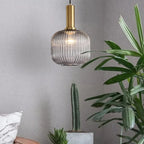 Ribbed Glass Pendant Lights With Metal Tube Fitting
