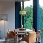Ribbed Glass Pendant Lights With Metal Tube Fitting