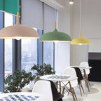 Aluminium Dome Pendant Lights With Wooden Stem