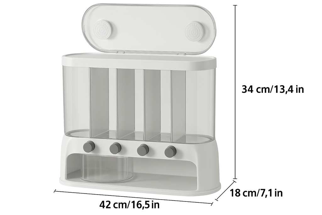 Rice Dispenser Multi-Compartment Dry Food Storage Container with Flip-Top Lid Airtight Cereal and Grain Dispenser Kitchen Pantry Organiser