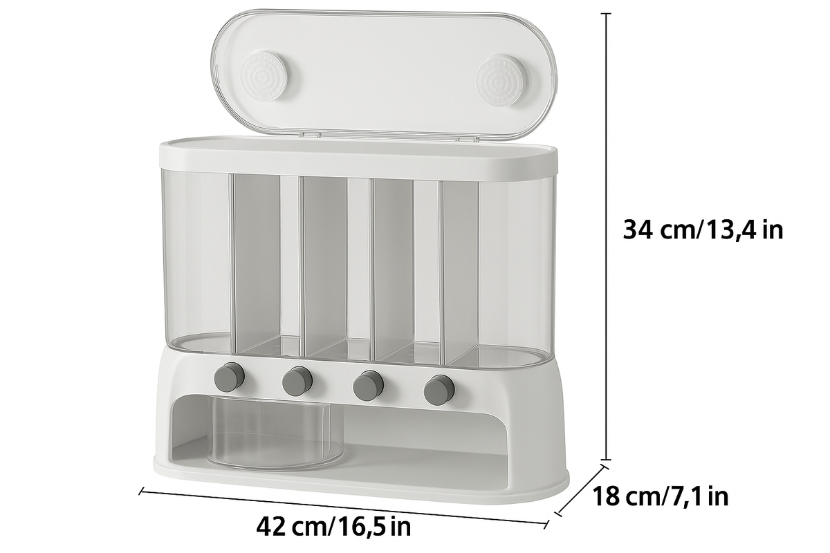 Rice Dispenser Multi-Compartment Dry Food Storage Container with Flip-Top Lid Airtight Cereal and Grain Dispenser Kitchen Pantry Organiser