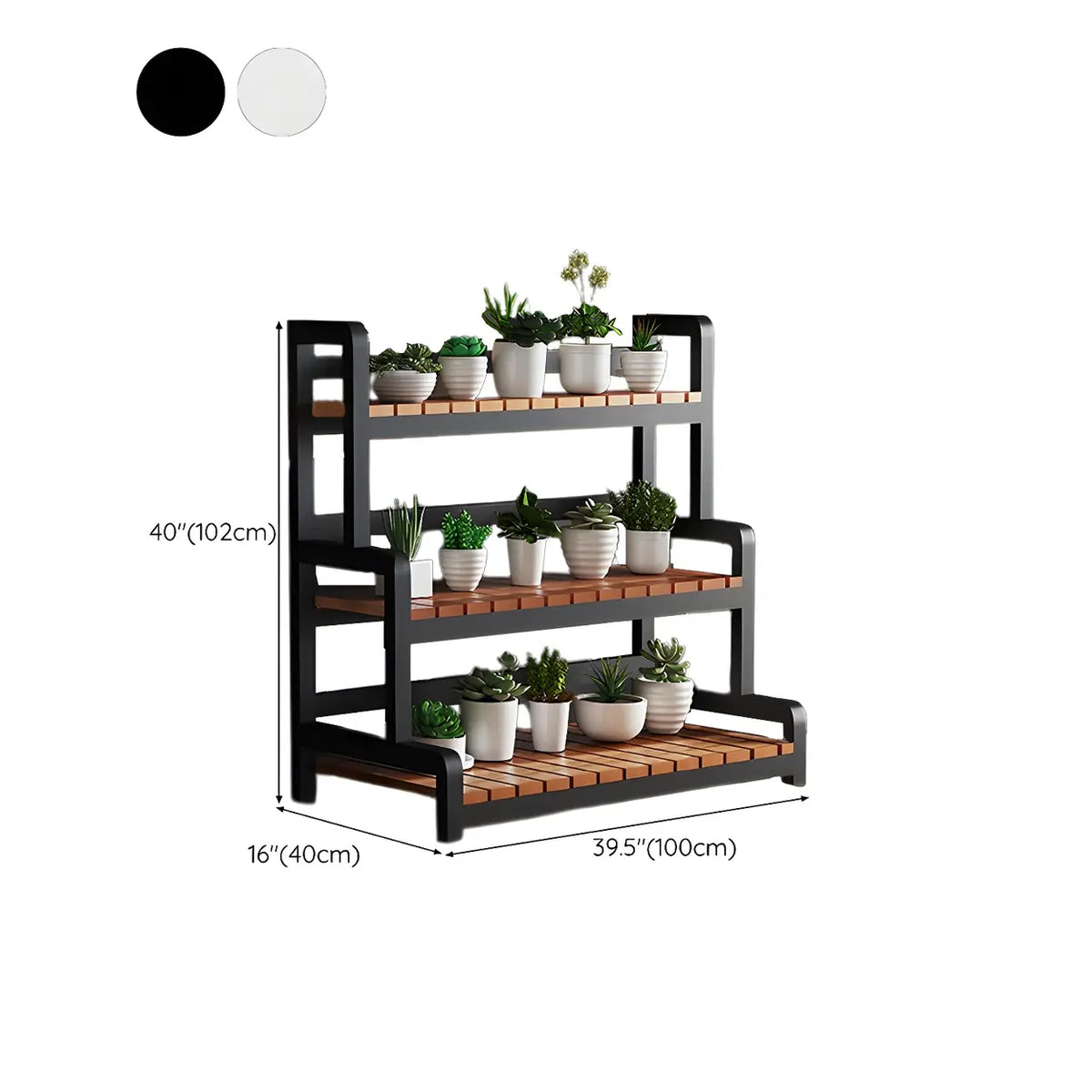 Tiered Plant Stand with Wheels Rolling Wooden Plant Shelf with Metal Frame Indoor Flower Pot Display Rack for Living Room | Conservatory and Office