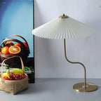 Retro Pleated Umbrella Table Lamp with Curved Brass Stem for Bedside