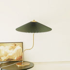 Retro Pleated Umbrella Table Lamp with Curved Brass Stem for Bedside