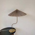 Retro Pleated Umbrella Table Lamp with Curved Brass Stem for Bedside