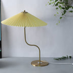 Retro Pleated Umbrella Table Lamp with Curved Brass Stem for Bedside