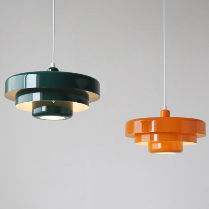 Retro Tiered Metal Pendant Light with Layered Round Shade for Dining Room