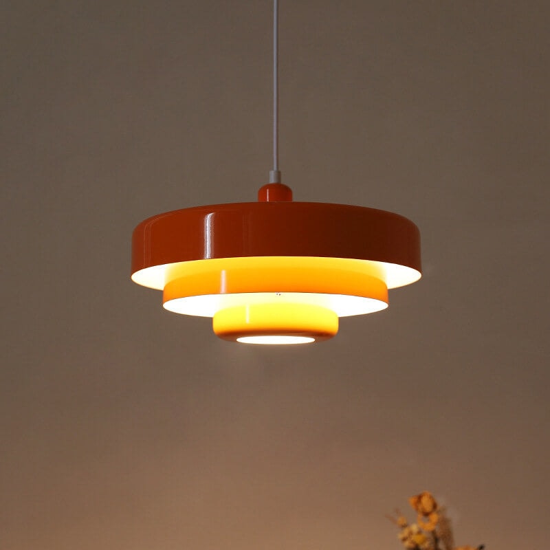 Retro Tiered Metal Pendant Light with Layered Round Shade for Dining Room