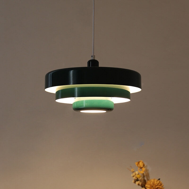 Retro Tiered Metal Pendant Light with Layered Round Shade for Dining Room
