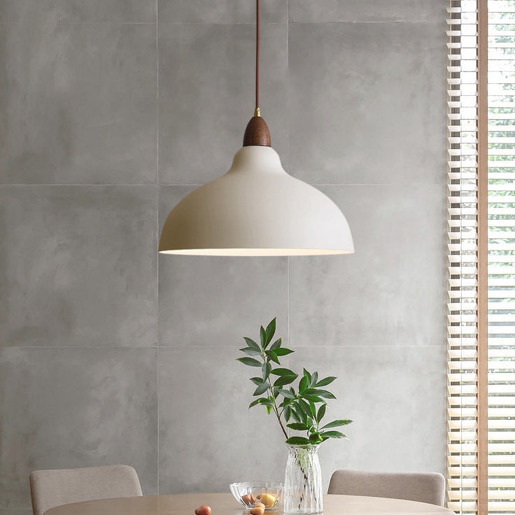 Scandinavian Dome Pendant Light with Wooden Cap for Kitchen Island