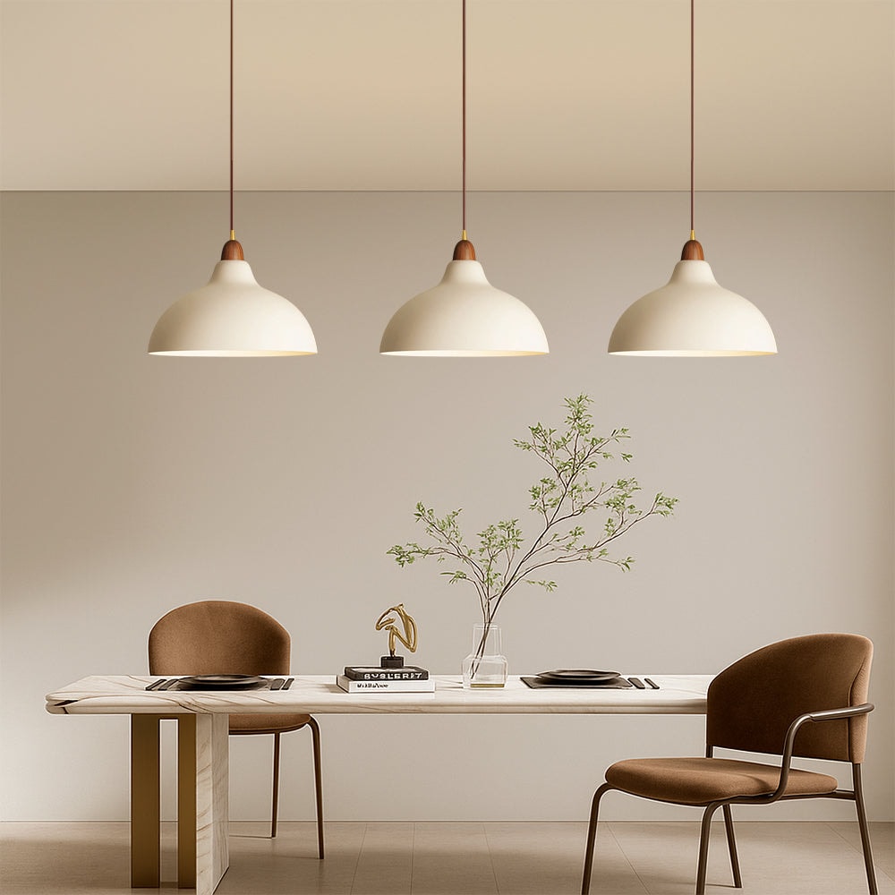 Scandinavian Dome Pendant Light with Wooden Cap for Kitchen Island