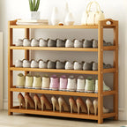 Bamboo Shoe Rack Open Freestanding Shoe Shelf Unit Scandinavian Wooden Shoe Storage Organiser with Carry Handles for Hallway | Entryway and Bedroom