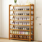 Bamboo Shoe Rack Open Freestanding Shoe Shelf Unit Scandinavian Wooden Shoe Storage Organiser with Carry Handles for Hallway | Entryway and Bedroom
