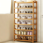 Bamboo Shoe Rack Open Freestanding Shoe Shelf Unit Scandinavian Wooden Shoe Storage Organiser with Carry Handles for Hallway | Entryway and Bedroom