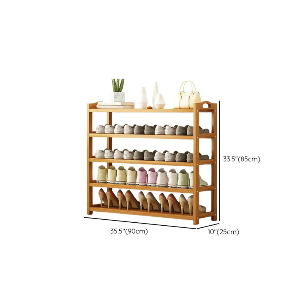 Bamboo Shoe Rack Open Freestanding Shoe Shelf Unit Scandinavian Wooden Shoe Storage Organiser with Carry Handles for Hallway | Entryway and Bedroom