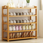 Bamboo Shoe Rack Open Freestanding Shoe Shelf Unit Scandinavian Wooden Shoe Storage Organiser with Carry Handles for Hallway | Entryway and Bedroom